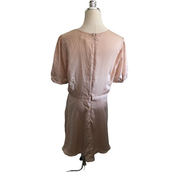 Avec Les Filles Mini Dress Women's Size Large Pink Short Sleeve Zip Back V-Neck - Picture 5 of 9